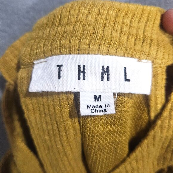 THML Ribbed Top M Peplum Long Flowy Geometric Print Halter Boho Indi Hippie - Picture 3 of 7